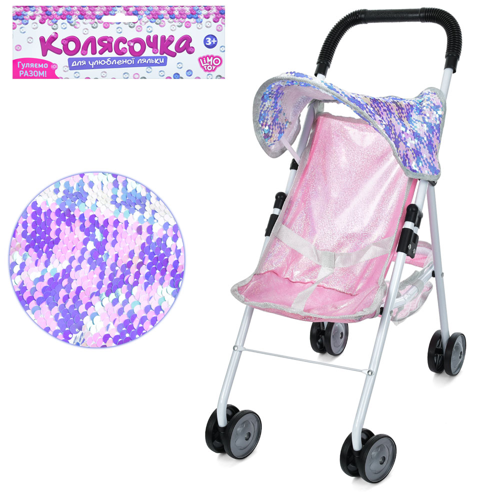 Візок M 5093 UA для ляльки, прогулянковий, 42-24-53см., кошик, мет., кул., 26-64-10 см.