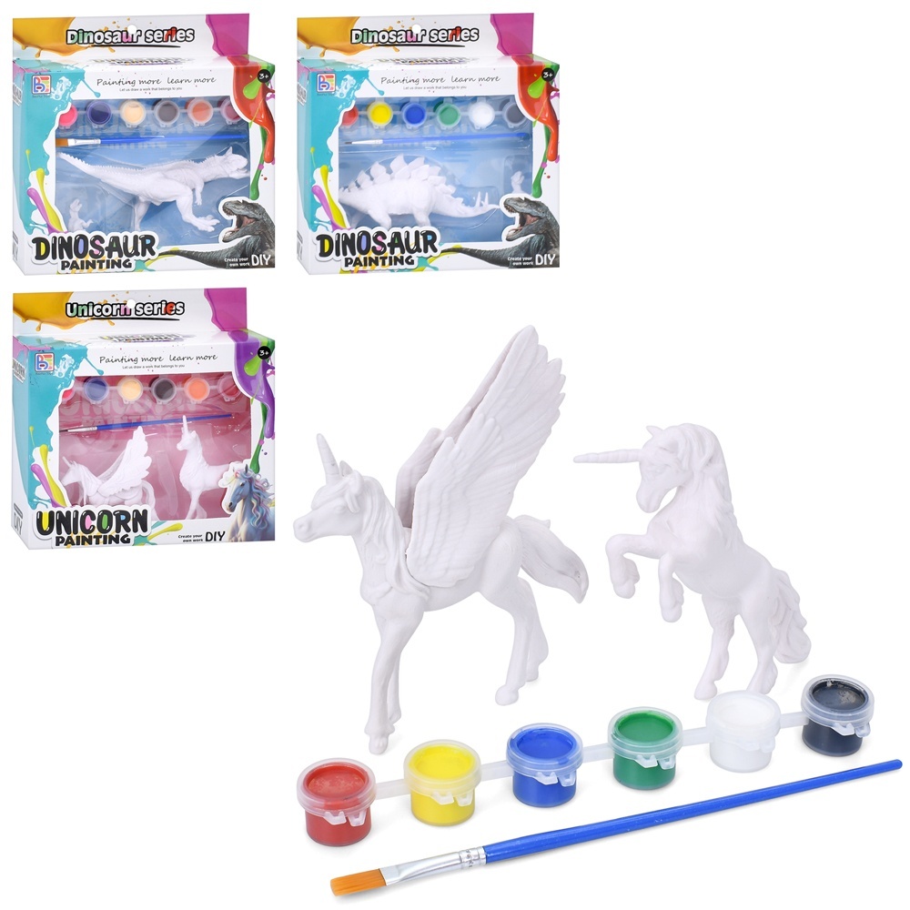 Набір для творчості T55-59 2 фігурки,фарби 6кольорів,пензлик,4 види(2в-єдиноріг,2в-динозавр) в кор.