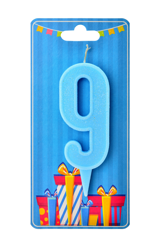 Свічка для торта  "Цифра 9" блакитна