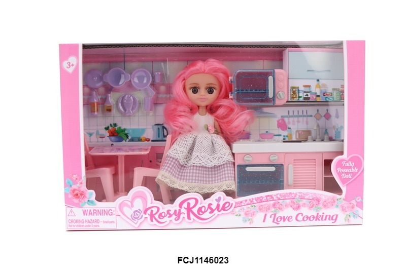 Лялька RR017 шарнірна, кухня, посуд, продукти, кор., 33,5-21-6,5 см.