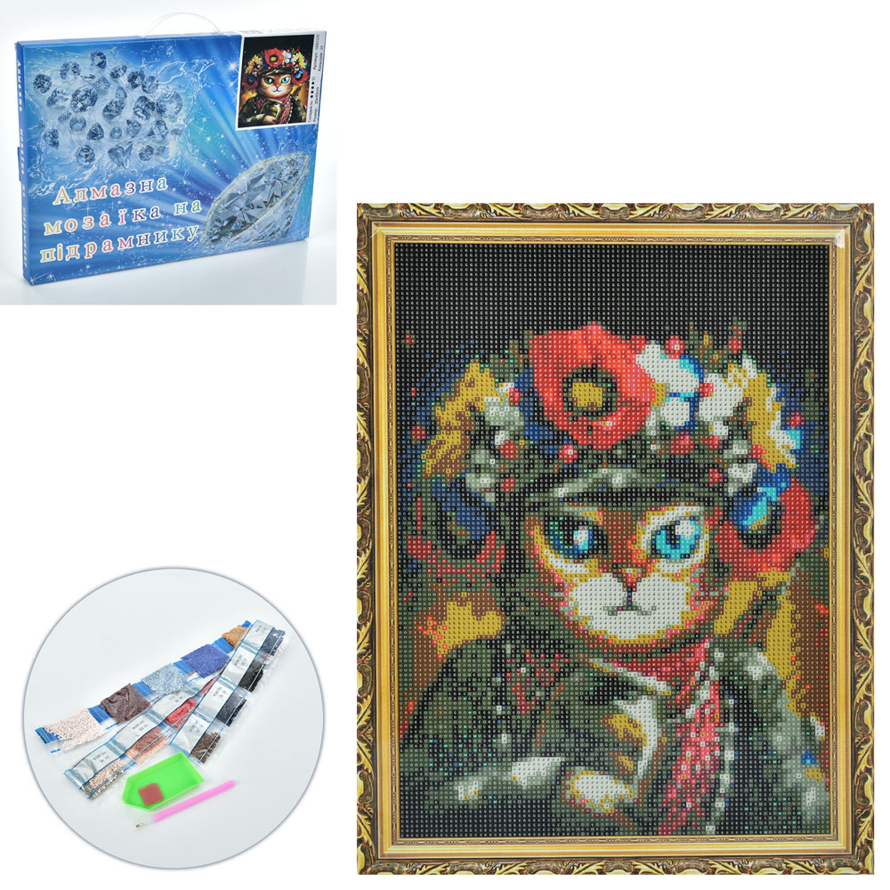 Набір для творчості MK 5067 алмазна мозаїка/вишивка, 30-40см., кіт-патріот, кор., 41-32-2,5см.