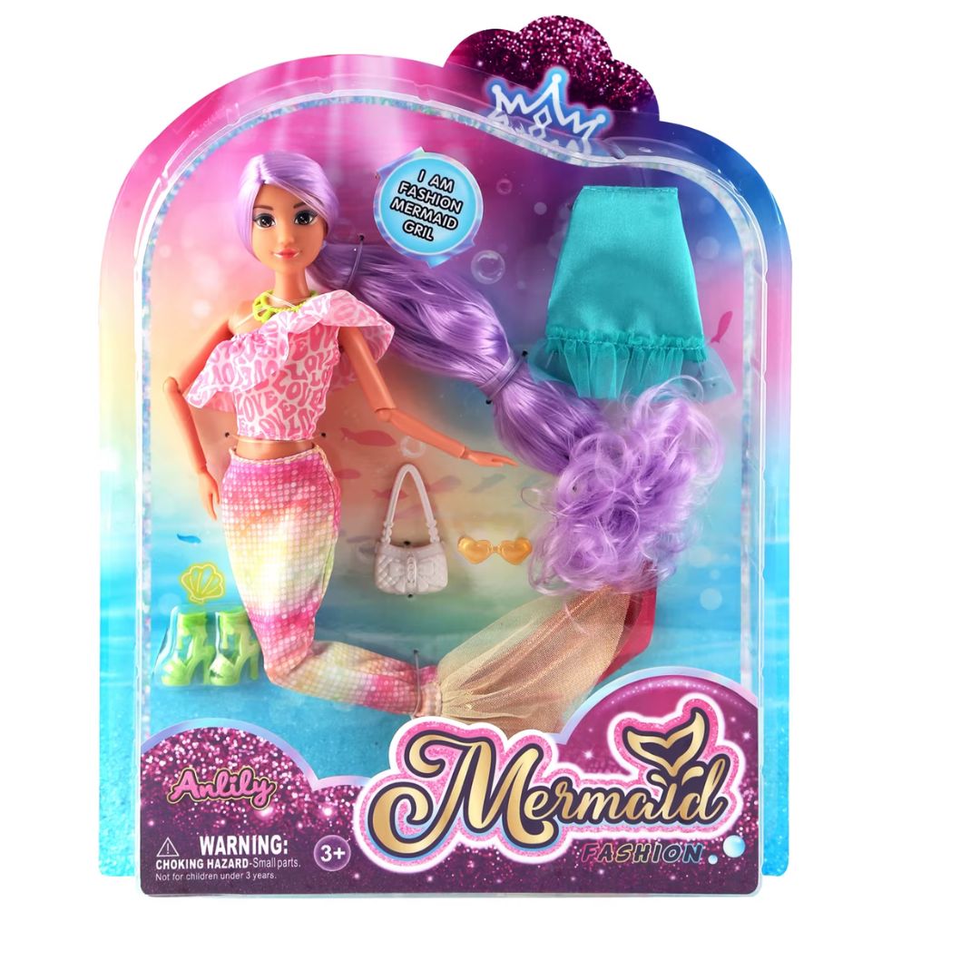 Лялька 616921 30см, русалка, шарнірна, довге волосся, взуття, спідниця, сумка, 28-36-5,5см