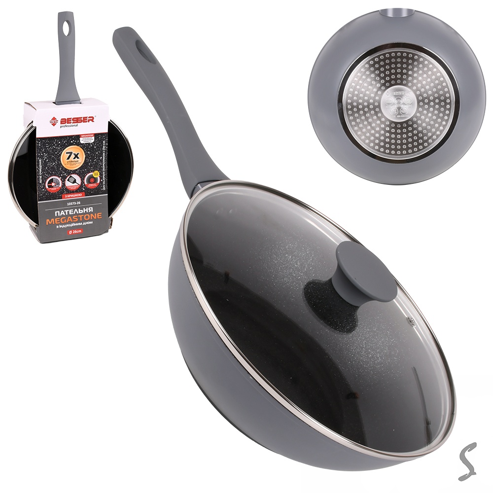 Сковорода ВОК лита мармур "Megastone" інд. дно з кришкою 3.0л ,26*7.5см 10373-26