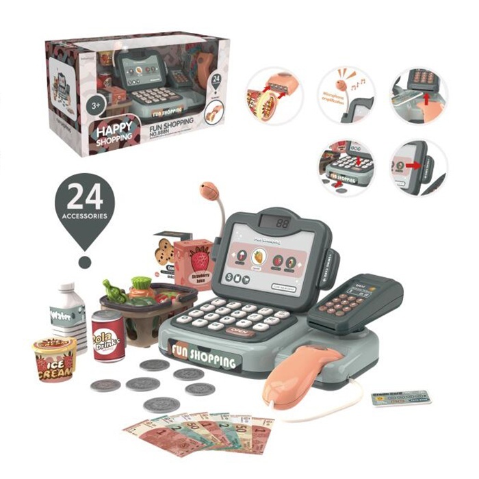 Касовий апарат 888N калькулятор,мікрофон,сканер,термінал,продукт,гроші,корзина,24пр.,муз.(англ),бат.