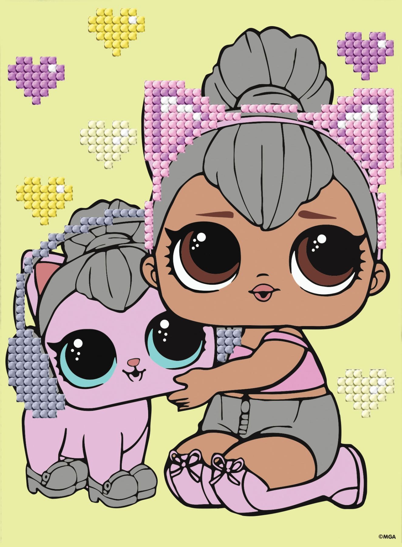 Вибіркова алмазна мозаїка для дітей "LOL Surprise! Kitty Queen With Kitty Kitty" 15x20см