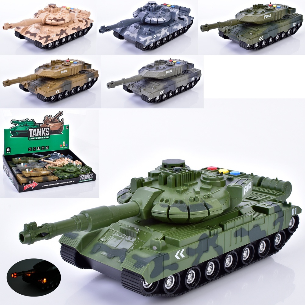 Танк 8805A-1-2 1:16, кабіна оберт./тріскачка,2види по 3кольори,муз.,світло,бат.,6шт.в диспл.,55,5-39