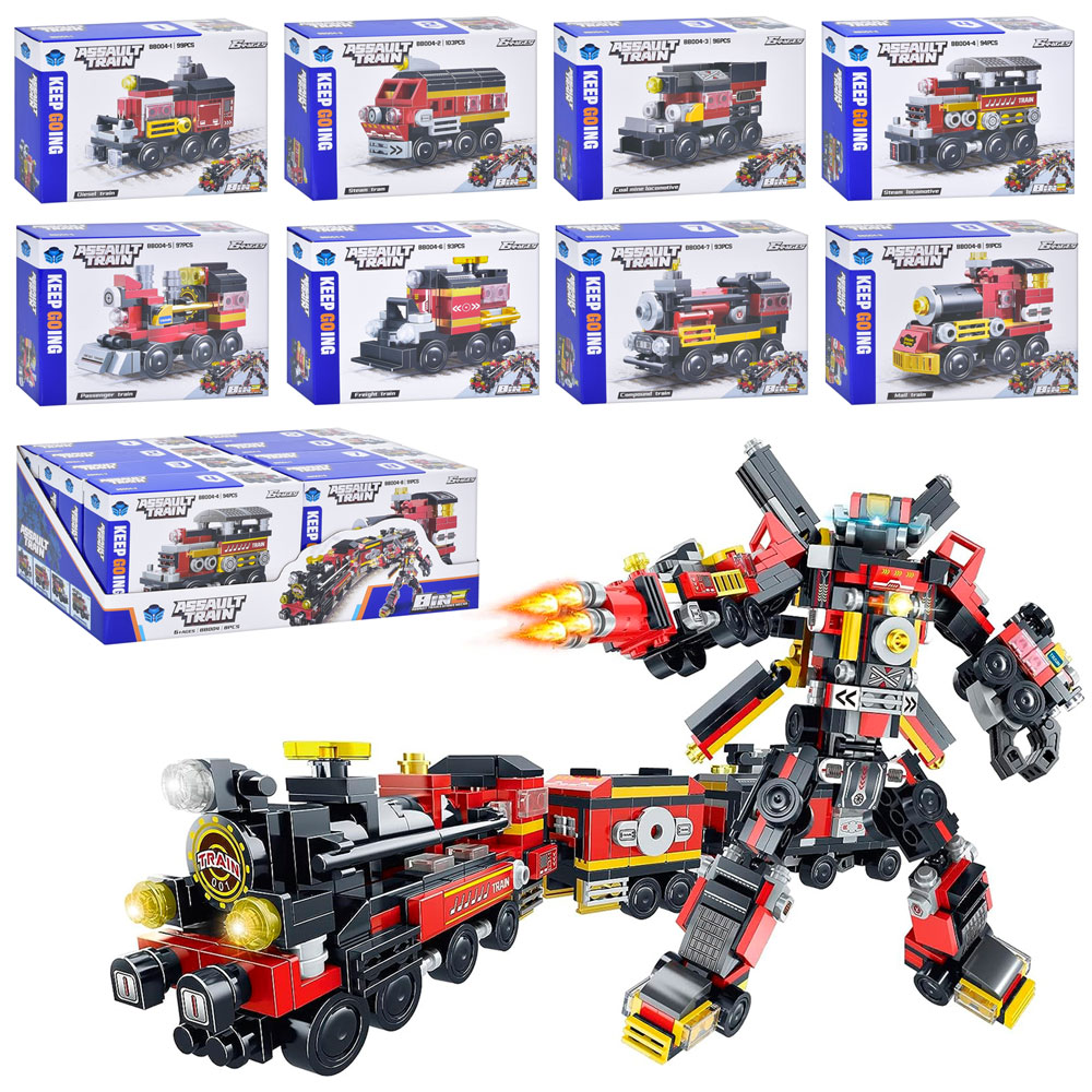 Конструктор BB004 залізничний транспорт,від 91 дет.,8в2 (робот-потяг),8видів,8шт.в диспл.,39-19-14см