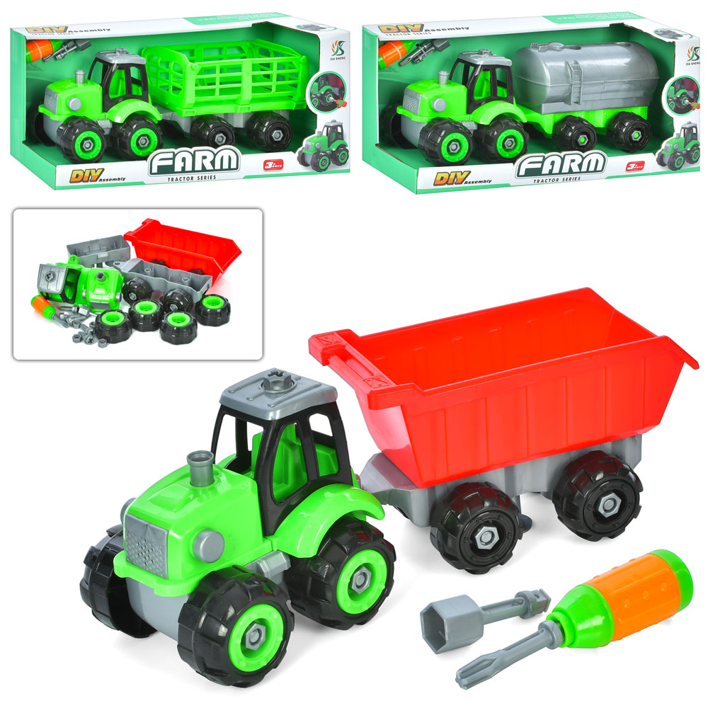 Конструктор 0488-801-2-3 на шурупах, трактор з причепом, викрутка, 3 види, кор., 37,5-17-12,5 см.