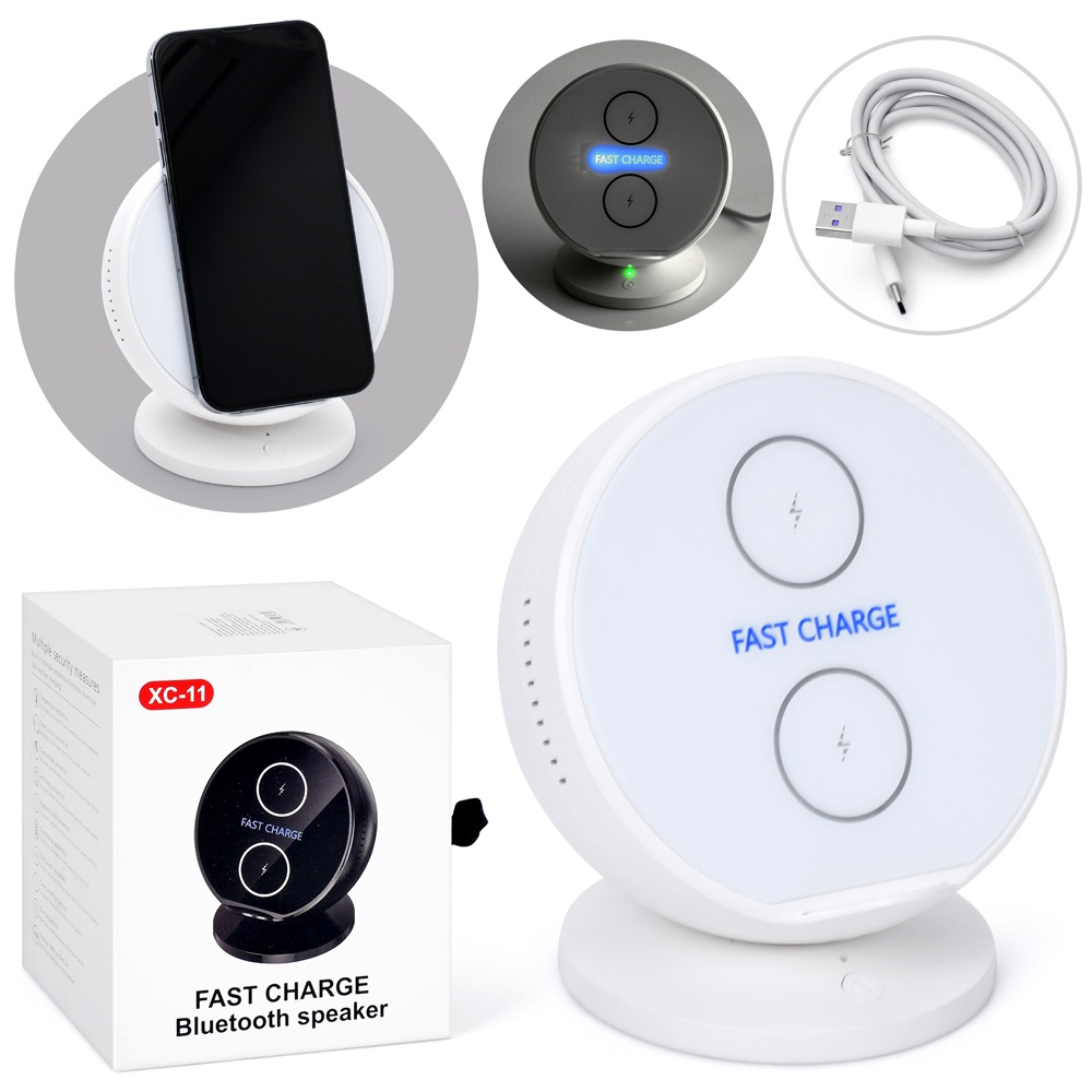 Колонка FG231110038P-1 2в1(бездротовий заряд. пристрій),тримач для телефону,ВТ,3W,мережа/USB,кор.,12