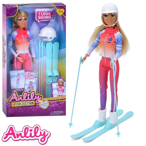 Лялька 616006 шарнірна, лижниця, лижі, шлем, окуляри, кор., 17-32-5 см.