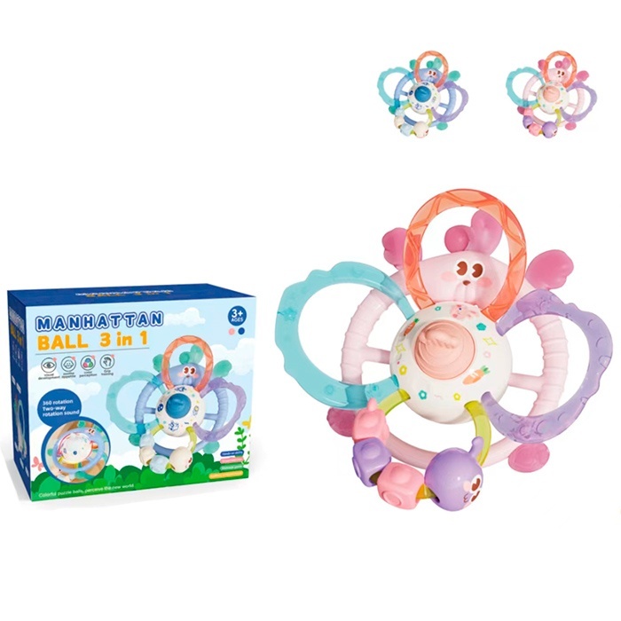 Брязкальце 0257F 3в1, прорізувач, рух. дет., текстурні дет., валіза, 2 кольори, кор., 14,5-12-8 см. 