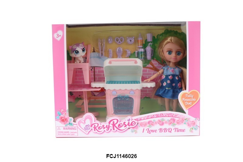 Лялька RR019 шарнірна, плита/гріль, продукти, кор., 26-20,5-7,5 см.