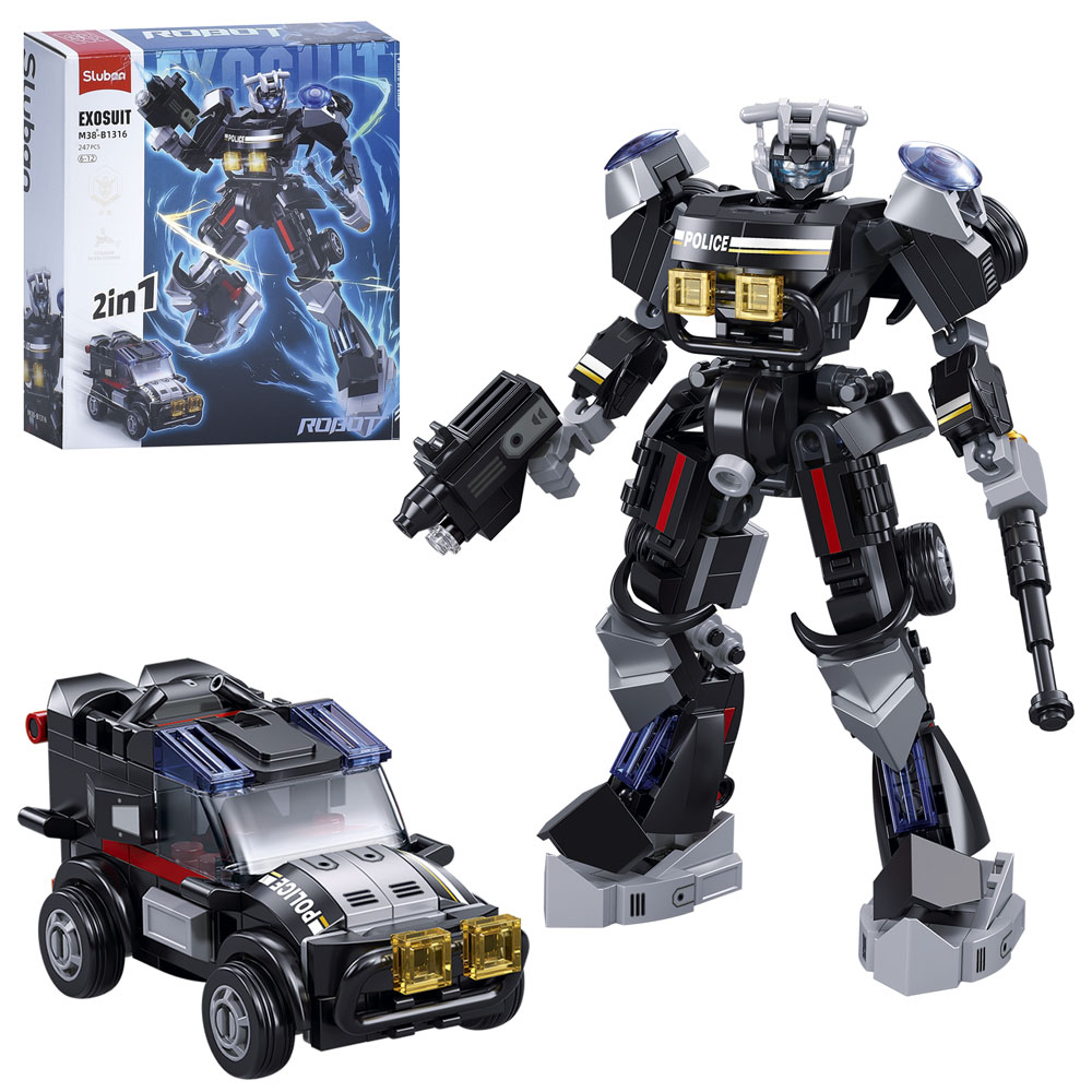 Конструктор SLUBAN M38-B1316 2в1 (робот, машина), поліція, фігурка, 247 дет., кор., 22-23,5-7 см.