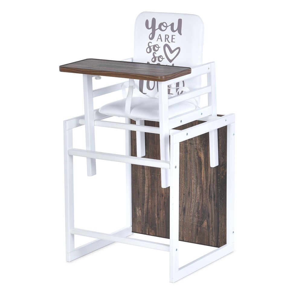 Стільчик Nature мангрове дерево для годування, трансформер, 2-х точ. ремені, білий+темний дуб.