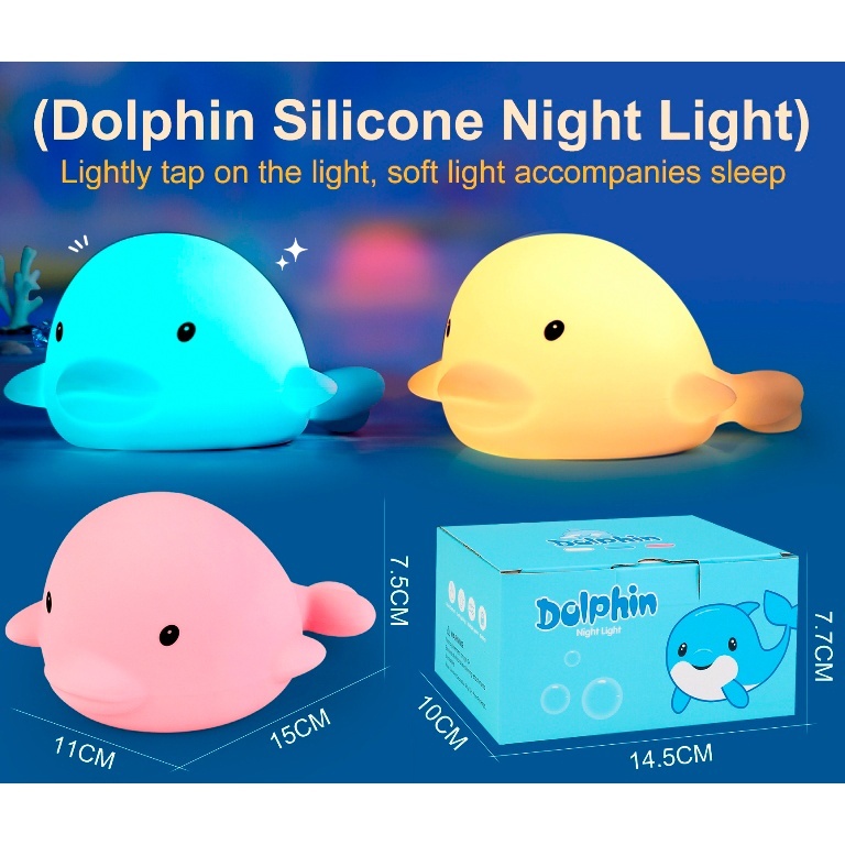 Нічник DYB020 дельфин, сенсорний, світло-3режими, Type-C вхід, бат., кор., 14,5-7,5-10 см.