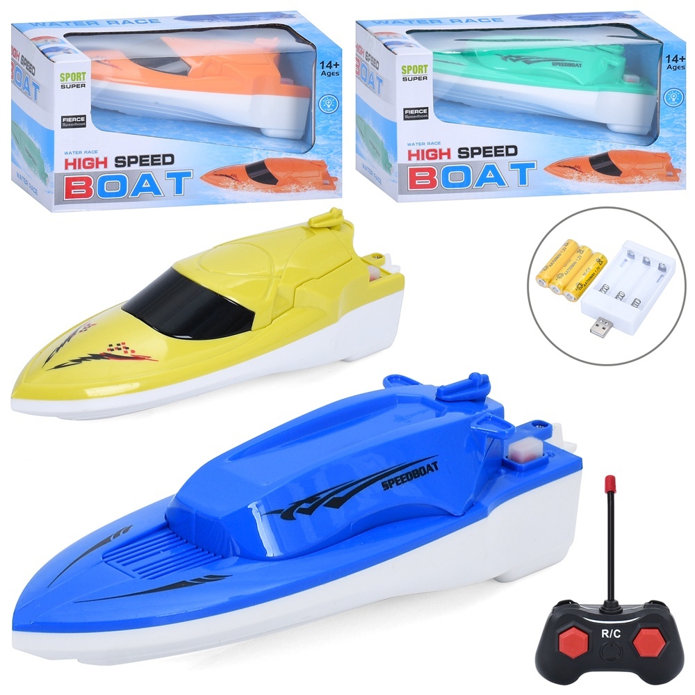 Катер BJ661-11A-12A-13A-14A (24шт) р/к, акум, 20,5см, світло, USBзарядне(блок), 2 види по 2 кольори, в кор-ці, 19,5-10,5-9,5см