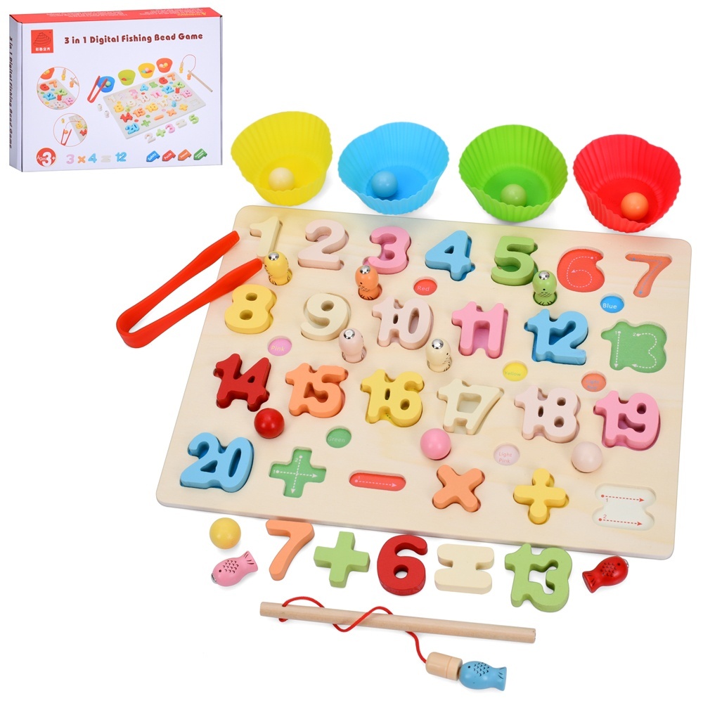 Дерев'яна іграшка Багатофункціональна дошка MD 0826 цифри,математичні знаки,рибалка,гра,англ.слова
