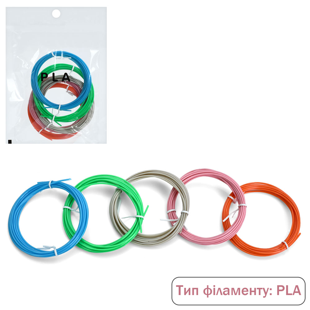 PLA філамент (запаска) PLA0503 пластик для 3Dручки,наб.5шт./5 кольорів,по 3м,1,75мм,кор.,15-21-2,5см