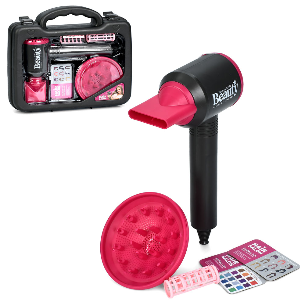 Набір аксесуарів HJ624D набір перукаря, фен-повітря,  насадки, бігуді, бат., в чемодані, 27-22,5-6см