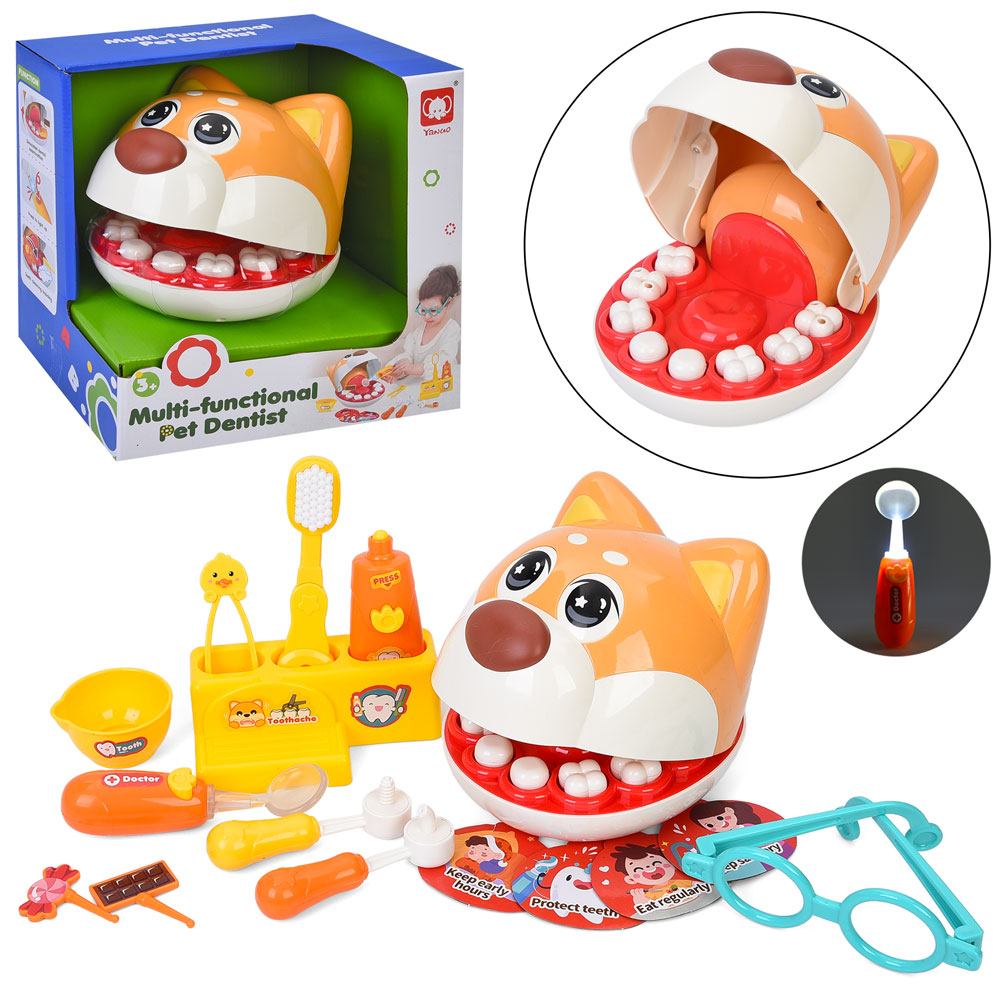 Набір лікаря 832 набір стоматолога,щелепи(кіт),окуляри,мед.інструм.,світло,бат.(табл.),кор.,20,5-21,