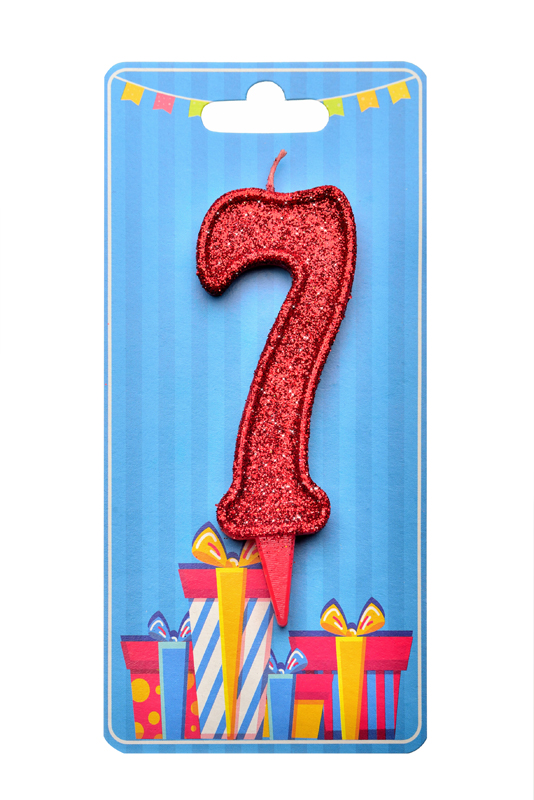 Свічка для торта  "Цифра 7" червона блиск