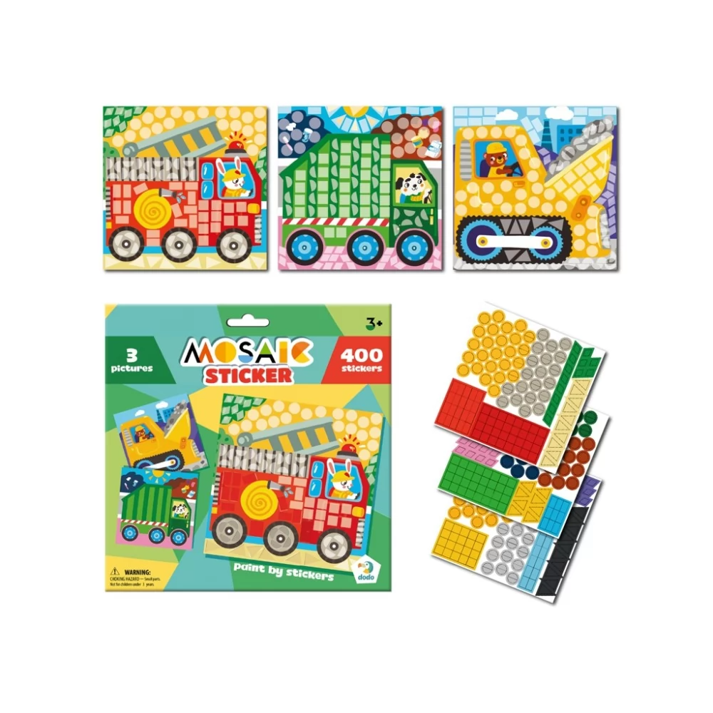 Набір для творчості Мозаїка зі стікерами "Транспорт" 300899 (48) "Dodo", 3 картинки-основи, 400 наліпок
