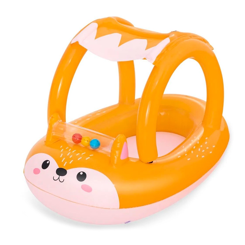 Плотик BW 34168 надувний, лисеня, навіс, 3 м'ячики, від 3 років, 94-66 см.