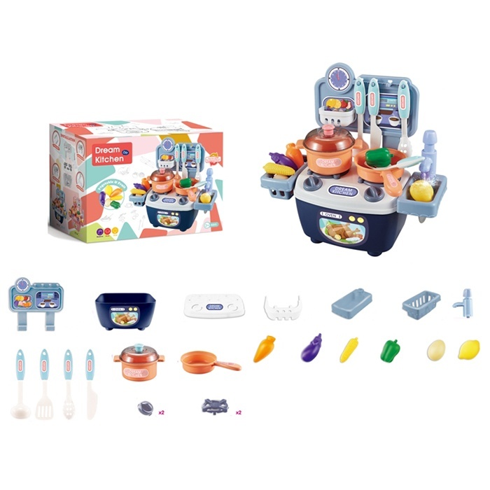 Кухня 777-3 плита, ллється вода (механіч.), посуд, продукти, 14 дет., кор., 25-18-4,5 см.