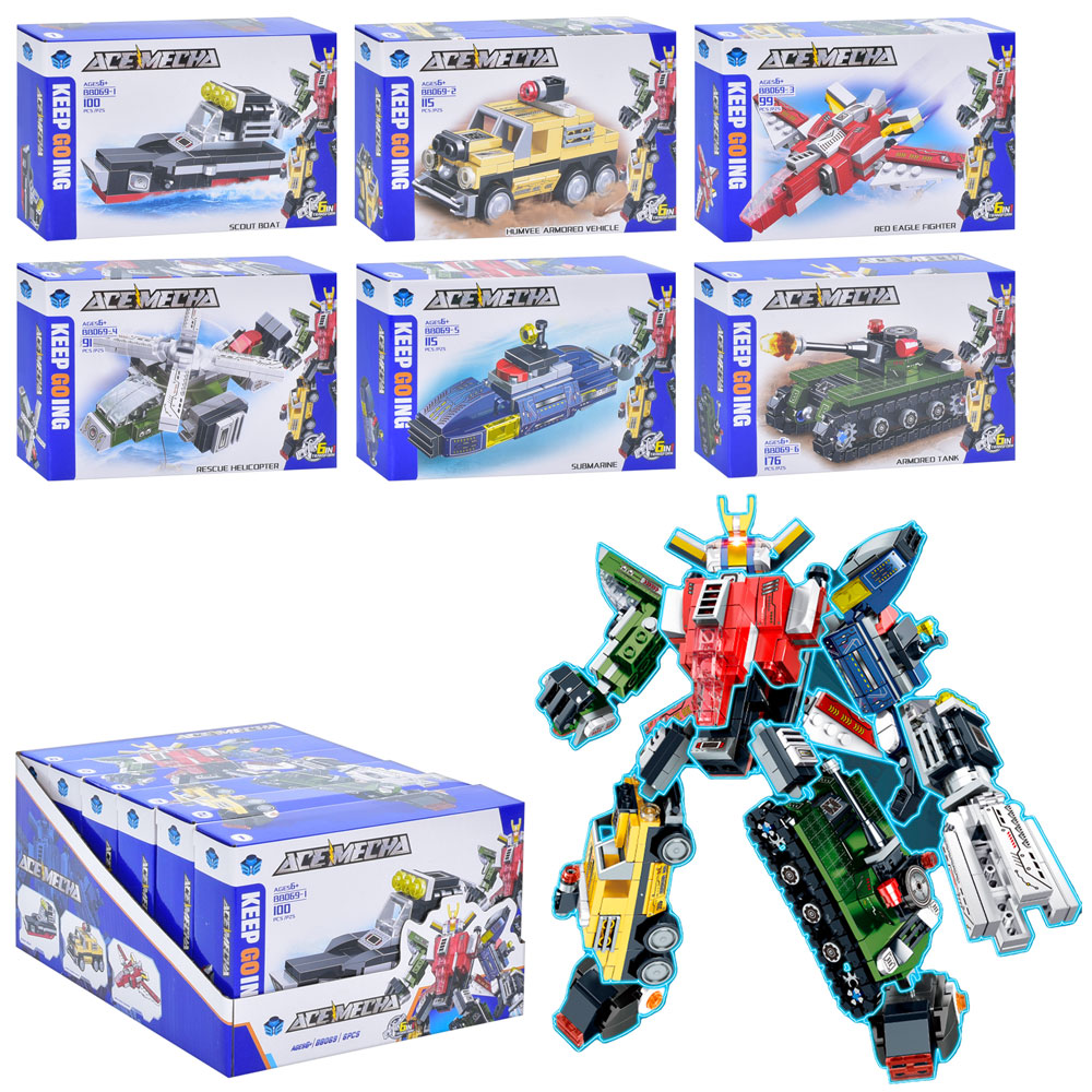 Конструктор BB069 військова техніка, від 91 дет., 6 в 1, 6 видів, 6шт.в диспл., 28-23-14 см.