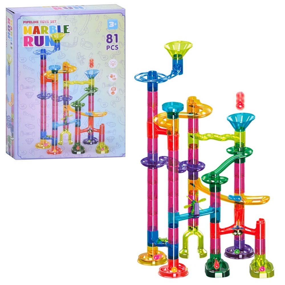 Настільна гра K35 конструктор,труби/трубчатий,лабіринт-горки,кульки,81дет.,світло,бат.(таб.),кор.,26