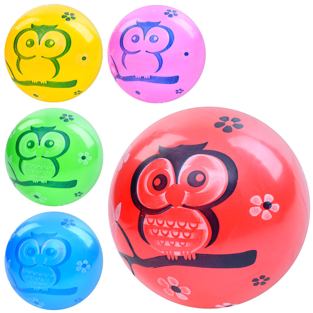 М'яч дитячий MS 3749 9 дюймів, ПВХ, 50г, 1 вид (сова)/5 кольорів, 10 шт. в кул.