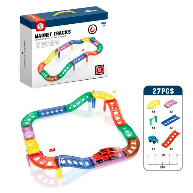 Конструктор HD387A магнітний, дорога, машинка-їздить, 27 дет., бат., кор., 29-23-7 см.