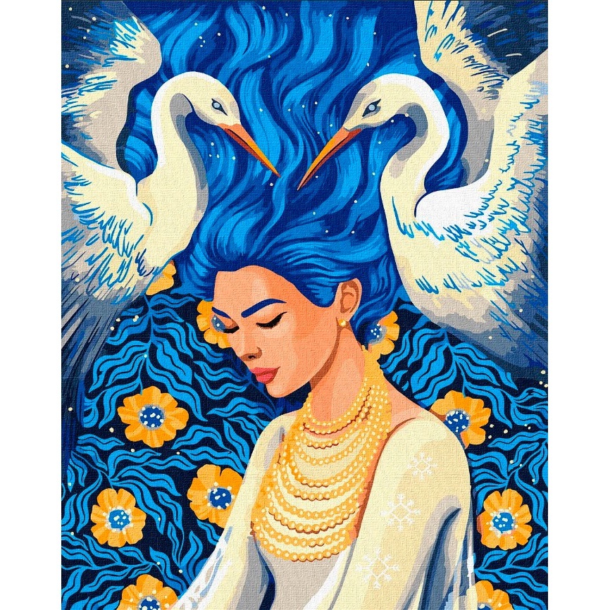 Набір для творчості МК 5351 картина за номерами, Дівчина з лебедями, кул., 30-40-2 см.