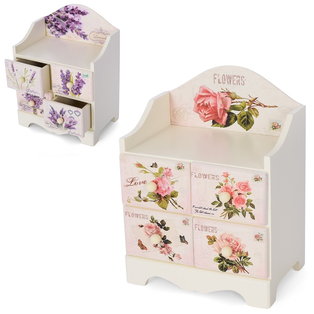 Скринька Z52409 дерев'яна, 4 висувні ящика, 2 види, кор., 22-16-11 см.