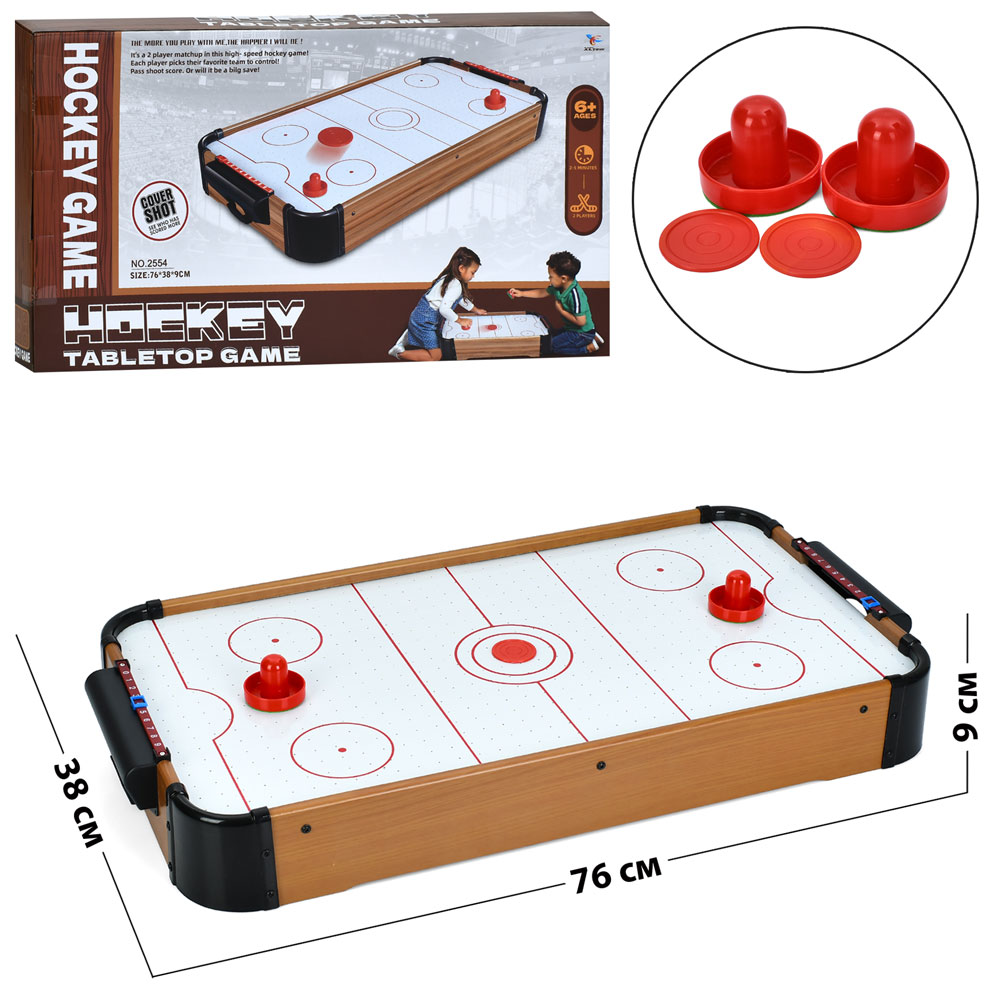 Настільна гра 2554 аерохокей, дерев'яний, поле 67-35см., шайба 2шт., 2 біти, бат., кор.,71-39,5-10см