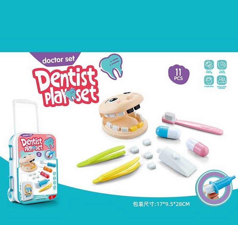 Фотография 1 товарной позиции интернет-магазина детских игрушек www.smarttoys.com.ua Набір стоматолога QY 853 (48/2) 11 елементів, пацієнт, знімні зуби, щітка, у валізі