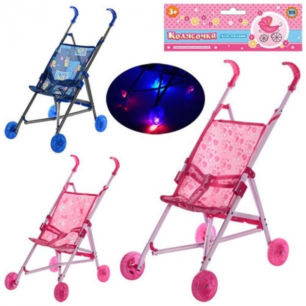 Візок M 0350 U/R мет., тростинка, світяться колеса, 3 кольори, кул, 53-49-27 см.