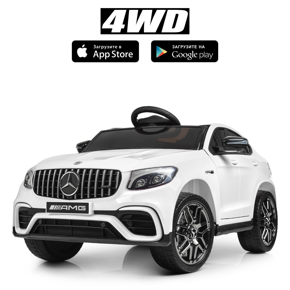 Машина M 4140EBLR-1 радіокер. 2,4G, 4 мотори 30W, 1акум.12V9AH, шкіра, колеса EVA, TF, USB, білий.