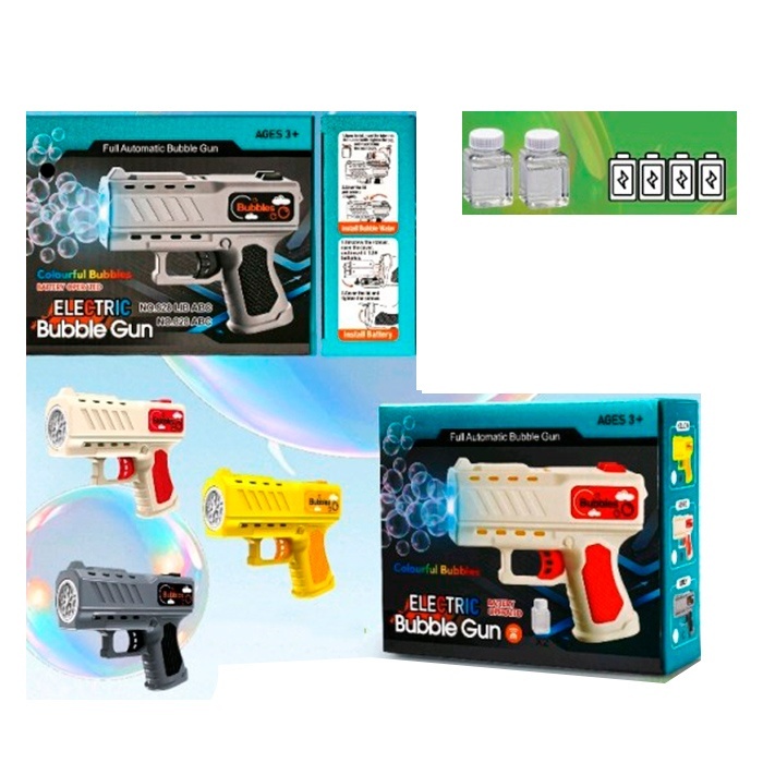 Мильні бульбашки 828  пістолет,світ,запаска2шт,3 кольори,бат,кор.15,5-13-5см