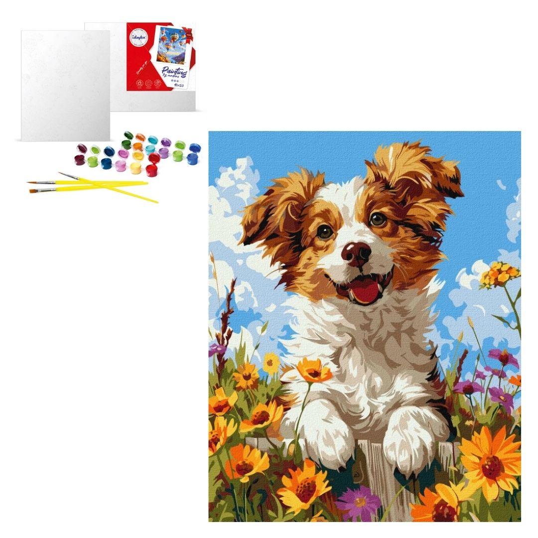 Набір для розпису по номерах "Собака у квітах" 40х50см