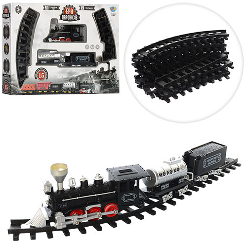 Залізниця YY-097 локомотив, вагон 2 шт., 15 дет., муз., світло, бат., кор., 50-36-8,5 см.