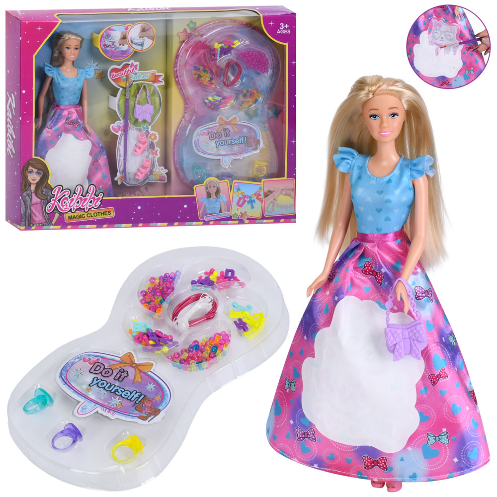 Лялька WG295 27см,плаття-розмальовка(малювання водою),пензлик,аксесуари,намистини,в кор.,42-32-5,5см