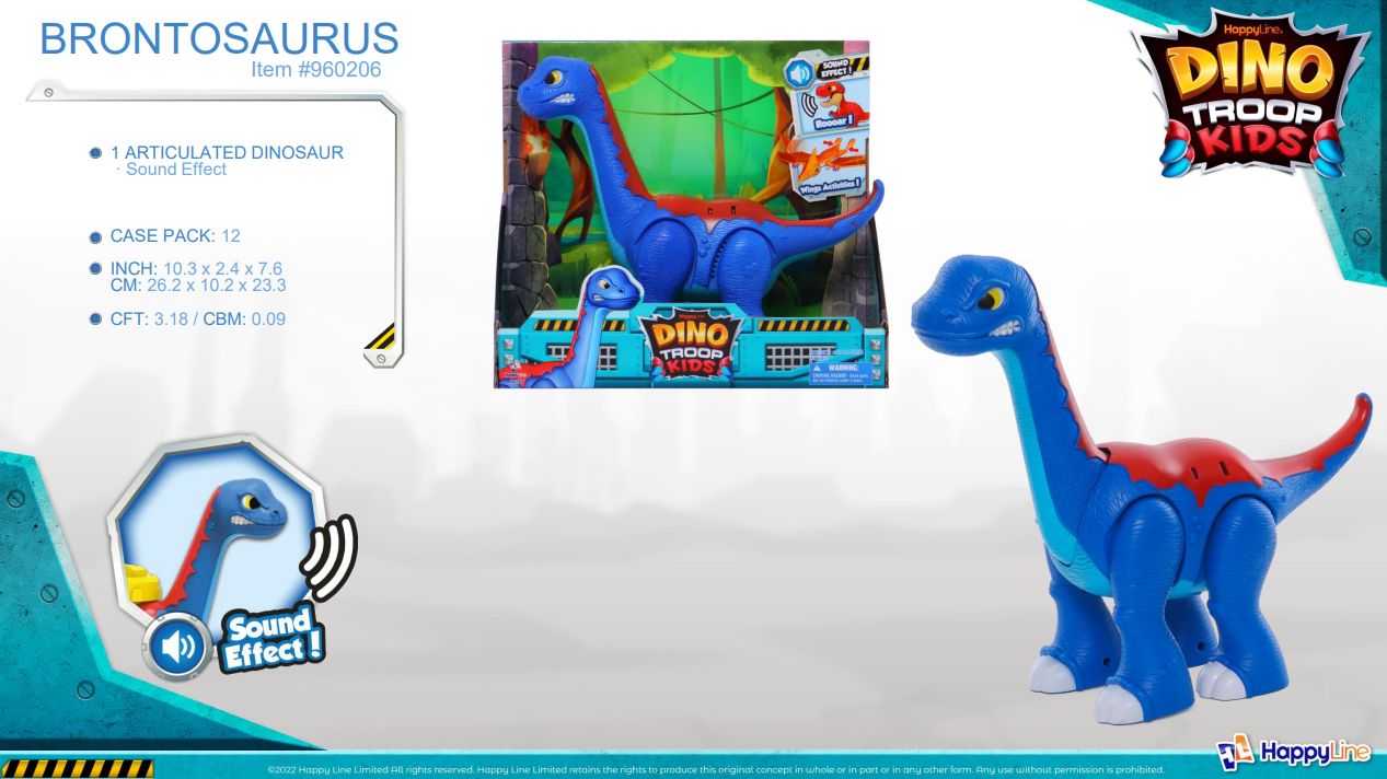 Динозавр 960206 бронтозавр, муз., бат.(табл.), кор., 26-24-10,5 см.