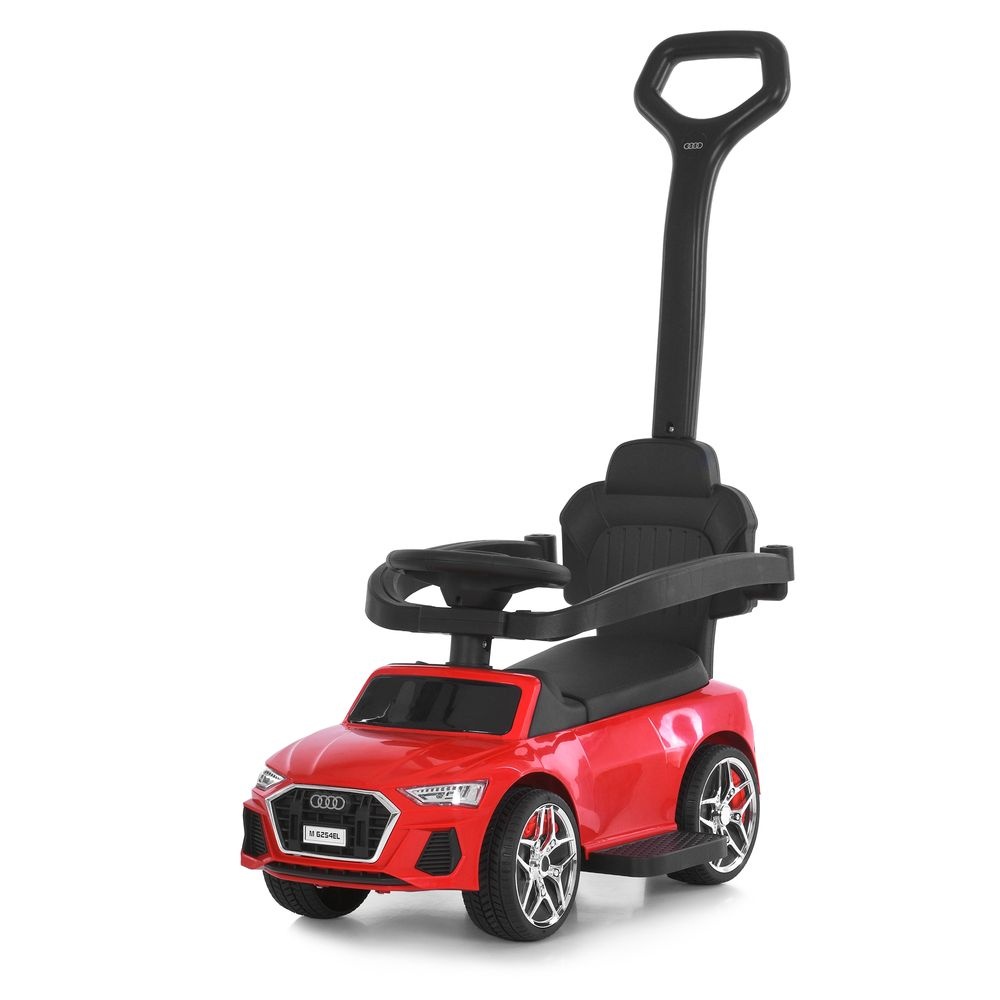 Каталка-толокар M 6254EL-3 бат.ручка, муз, світло, шкіра, підсклянник, MP3, BLUETOOTH, червоний