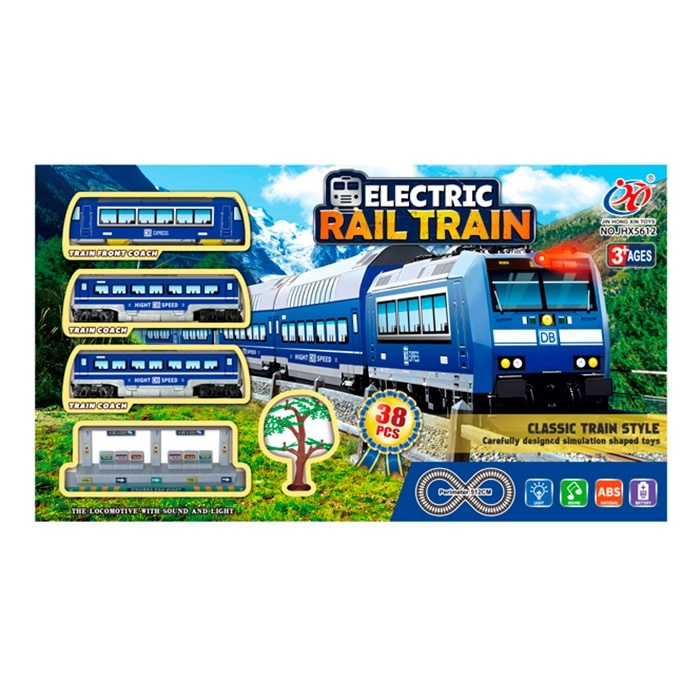 Залізниця JHX5612 512 см., локомотив,2 вагони,дорож.знаки,38дет.,муз.,світло,бат.,кор.,65,5-37-6,5см