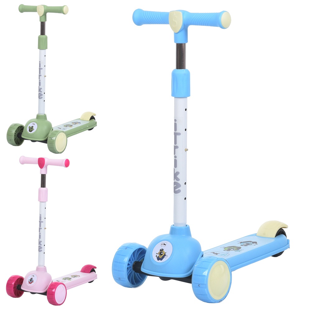 Самокат 208-MIX3 (6шт) Maxi-big, метал+пластик, 3колесаПУ, 2колеса 110мм світло, заднє 80мм, кермо (3положення, min 60см, 1 положення 67см, max 76см), підніжка 30-13см, 3 кольори, у пакеті