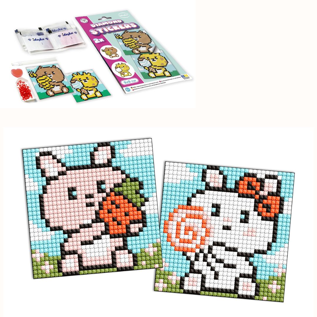 Набір з алмазною мозаїкою на самоклеючій основі для дітей "Милі зайченята" 9x9см