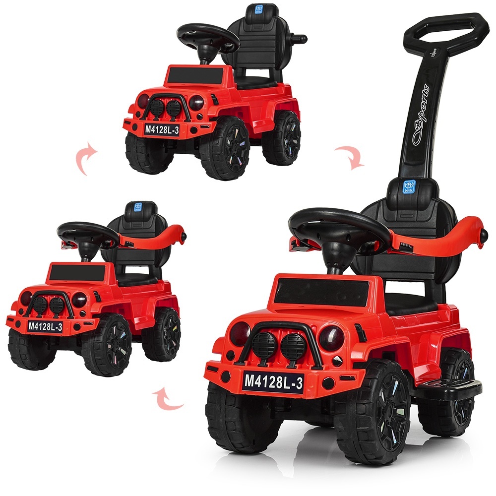 Каталка-толокар M 4128L-3 2 в 1 (батьківська ручка), муз., шкіра, червоний.