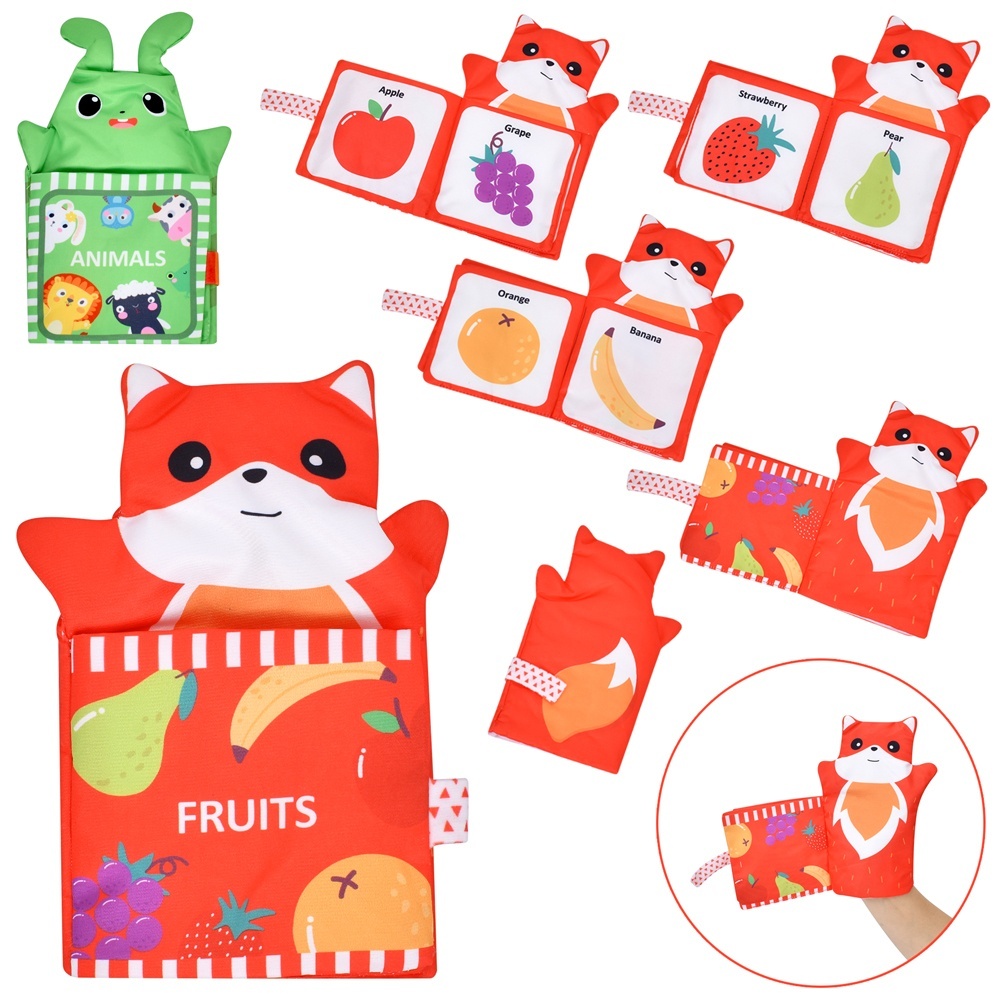 Книжка  QBX072A-73A 2в1 (рукавичка), пискавка, шарудить, назви на англ., 2 види, кул., 17-22-3 см.