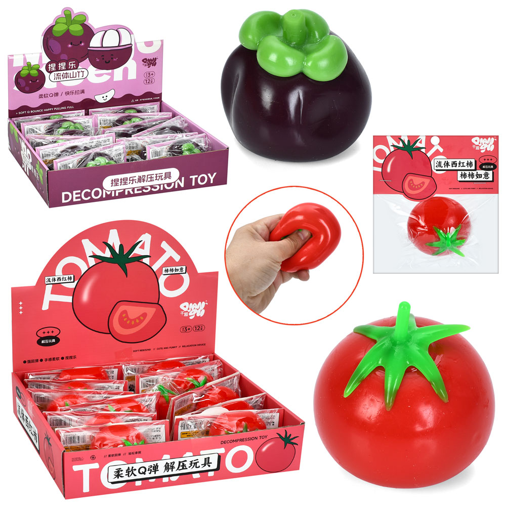 Іграшка MS 4711 антистрес, борошно, кул., 2 види (мангустин, помідор), 12шт. в диспл.,28-24-6 см. 
